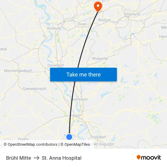 Brühl Mitte to St. Anna Hospital map