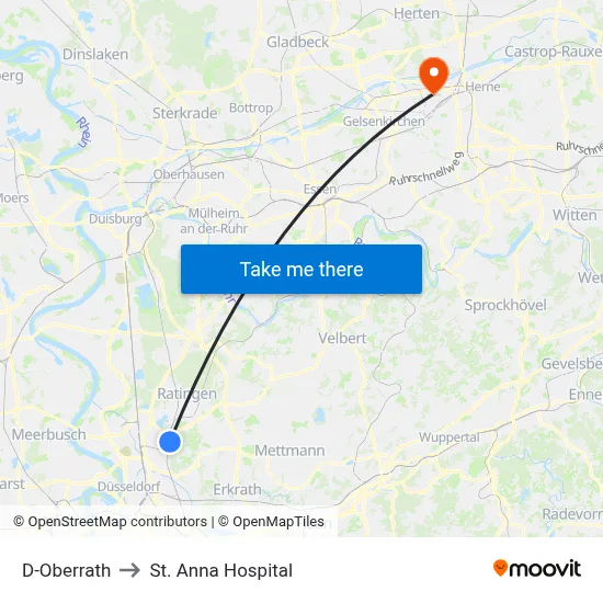 D-Oberrath to St. Anna Hospital map
