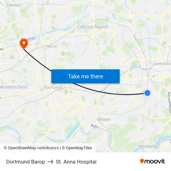 Dortmund Barop to St. Anna Hospital map