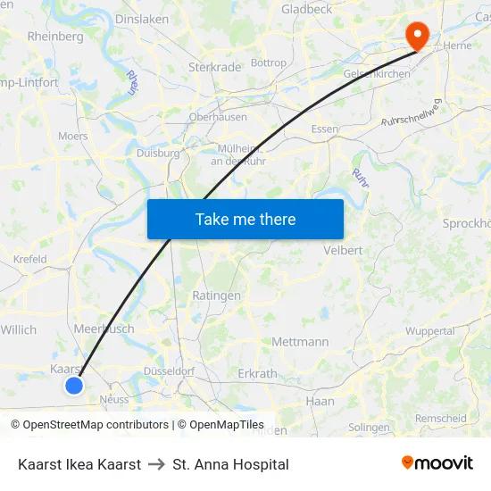 Kaarst Ikea Kaarst to St. Anna Hospital map