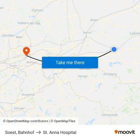 Soest, Bahnhof to St. Anna Hospital map