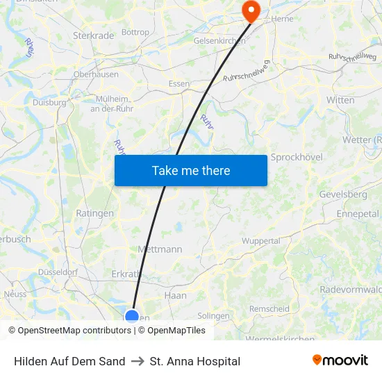 Hilden Auf Dem Sand to St. Anna Hospital map