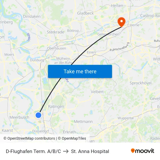 D-Flughafen Term. A/B/C to St. Anna Hospital map