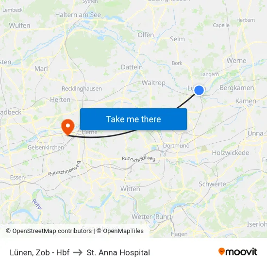 Lünen, Zob - Hbf to St. Anna Hospital map