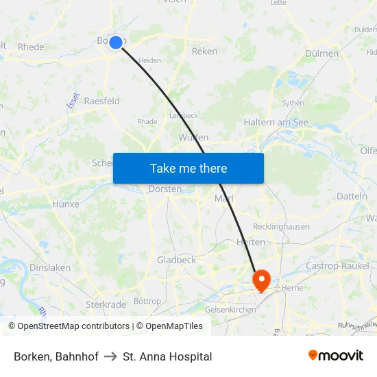 Borken, Bahnhof to St. Anna Hospital map