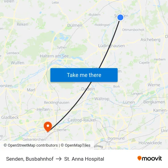 Senden, Busbahnhof to St. Anna Hospital map