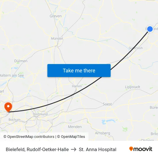 Bielefeld, Rudolf-Oetker-Halle to St. Anna Hospital map