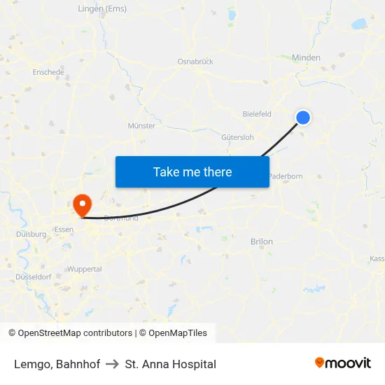 Lemgo, Bahnhof to St. Anna Hospital map
