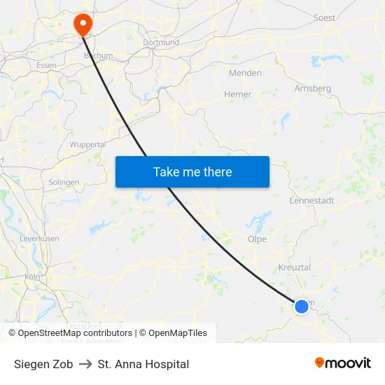 Siegen Zob to St. Anna Hospital map