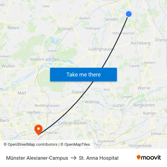 Münster Alexianer-Campus to St. Anna Hospital map