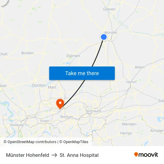 Münster Hohenfeld to St. Anna Hospital map