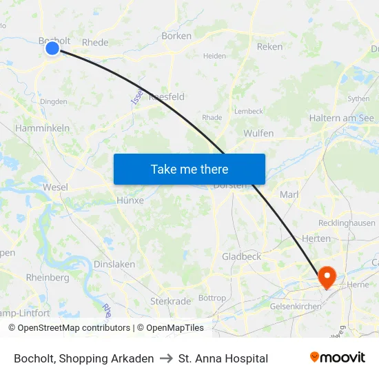 Bocholt, Shopping Arkaden to St. Anna Hospital map