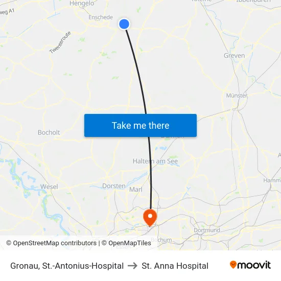 Gronau, St.-Antonius-Hospital to St. Anna Hospital map