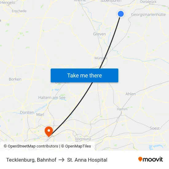 Tecklenburg, Bahnhof to St. Anna Hospital map