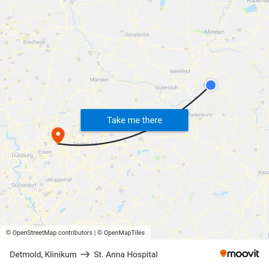 Detmold, Klinikum to St. Anna Hospital map