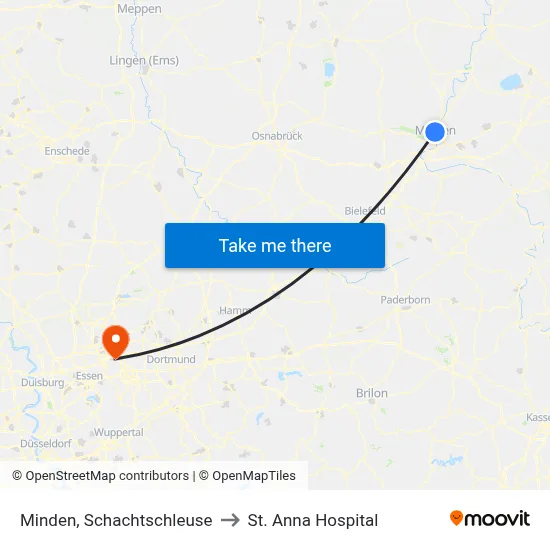 Minden, Schachtschleuse to St. Anna Hospital map