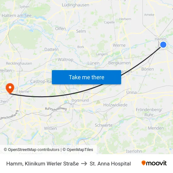 Hamm, Klinikum Werler Straße to St. Anna Hospital map