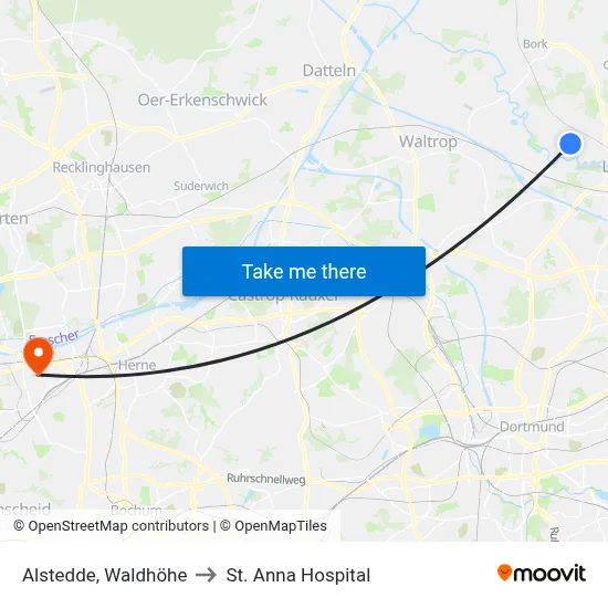 Alstedde, Waldhöhe to St. Anna Hospital map