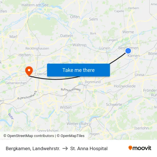 Bergkamen, Landwehrstr. to St. Anna Hospital map