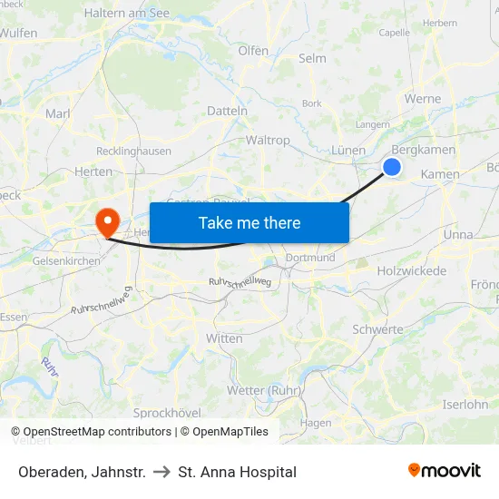 Oberaden, Jahnstr. to St. Anna Hospital map
