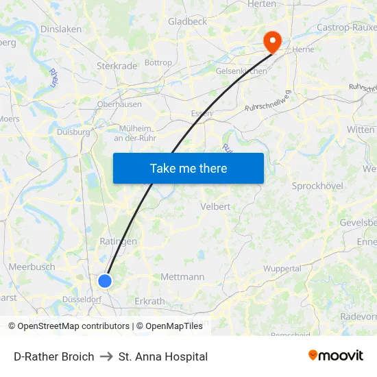D-Rather Broich to St. Anna Hospital map