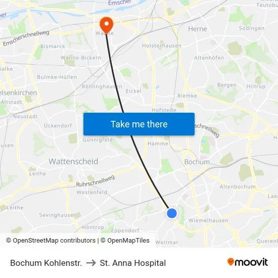 Bochum Kohlenstr. to St. Anna Hospital map