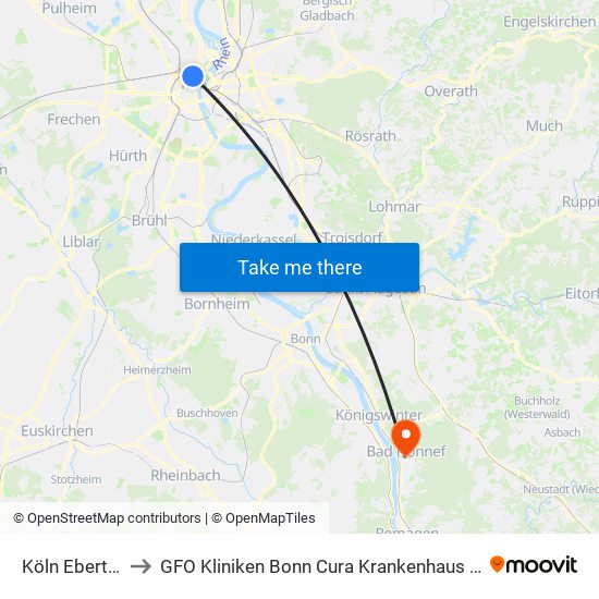 Köln Ebertplatz to GFO Kliniken Bonn Cura Krankenhaus Bad Honnef map