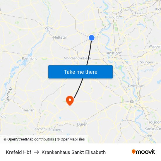 Krefeld Hbf to Krankenhaus Sankt Elisabeth map