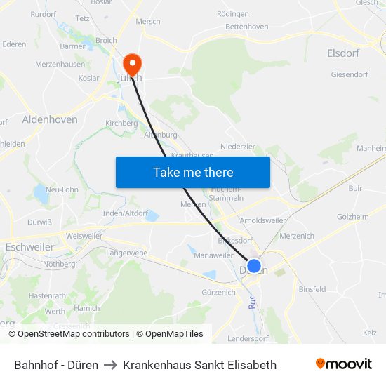 Bahnhof - Düren to Krankenhaus Sankt Elisabeth map