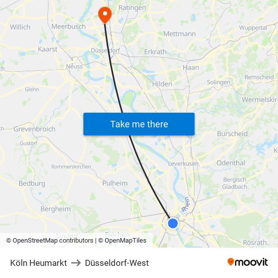 Köln Heumarkt to Düsseldorf-West map