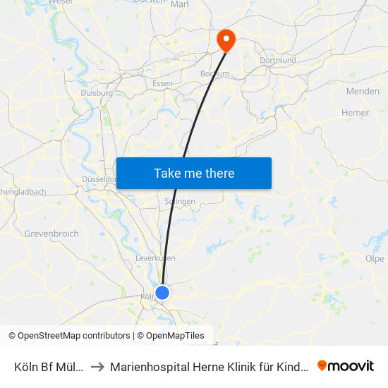 Köln Bf Mülheim to Marienhospital Herne Klinik für Kinderchirurgie map