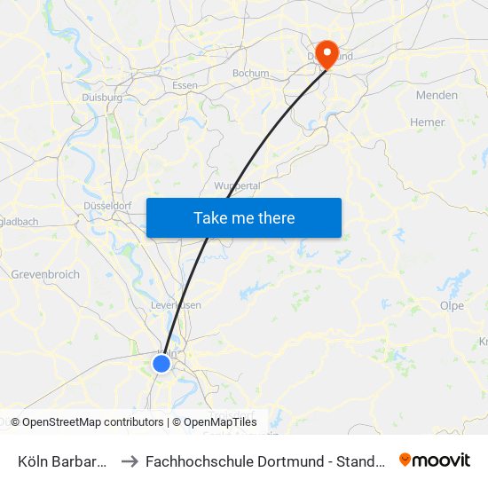 Köln Barbarossaplatz to Fachhochschule Dortmund - Standort Max-Ophüls-Platz map