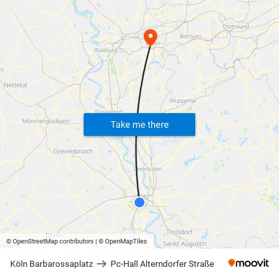 Köln Barbarossaplatz to Pc-Hall Alterndorfer Straße map