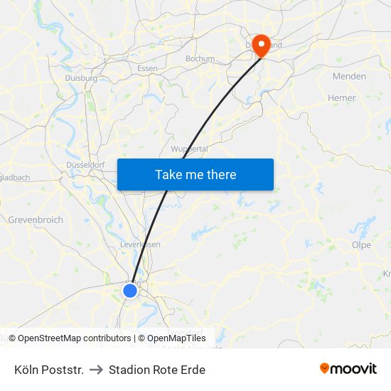 Köln Poststr. to Stadion Rote Erde map