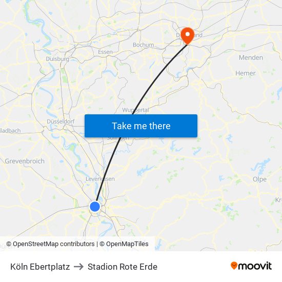 Köln Ebertplatz to Stadion Rote Erde map