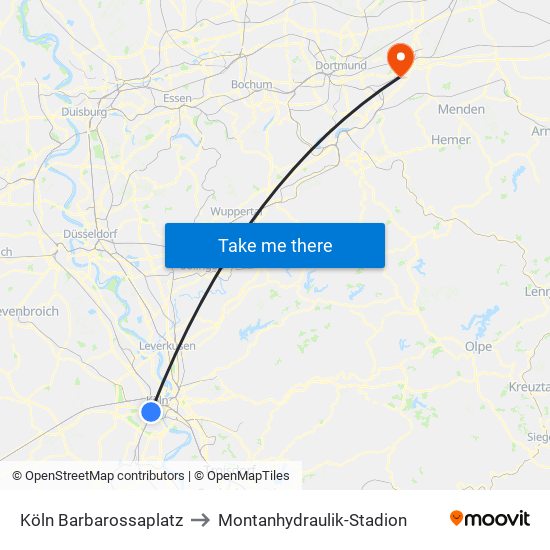 Köln Barbarossaplatz to Montanhydraulik-Stadion map