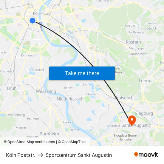 Köln Poststr. to Sportzentrum Sankt Augustin map