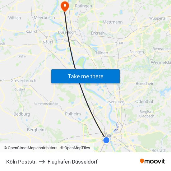 Köln Poststr. to Flughafen Düsseldorf map