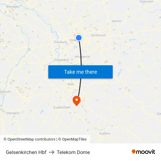 Gelsenkirchen Hbf to Telekom Dome map