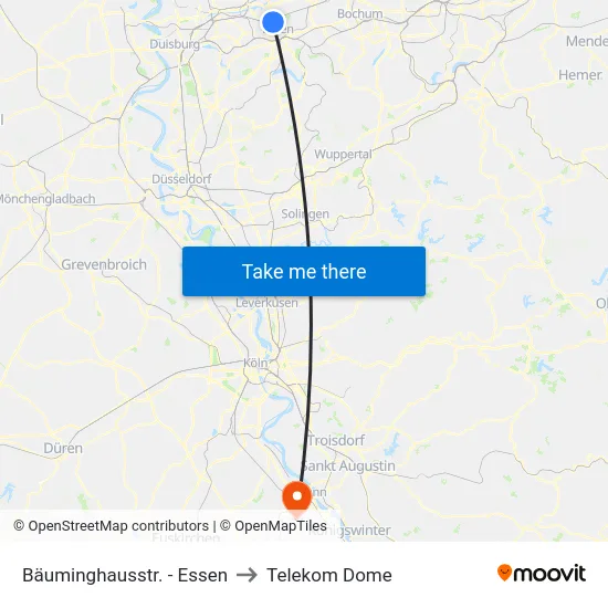 Bäuminghausstr. - Essen to Telekom Dome map