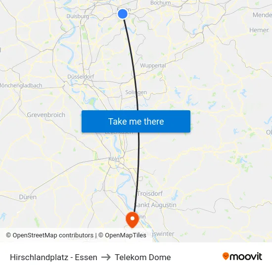 Hirschlandplatz - Essen to Telekom Dome map