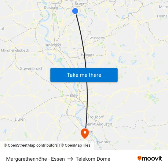Margarethenhöhe - Essen to Telekom Dome map