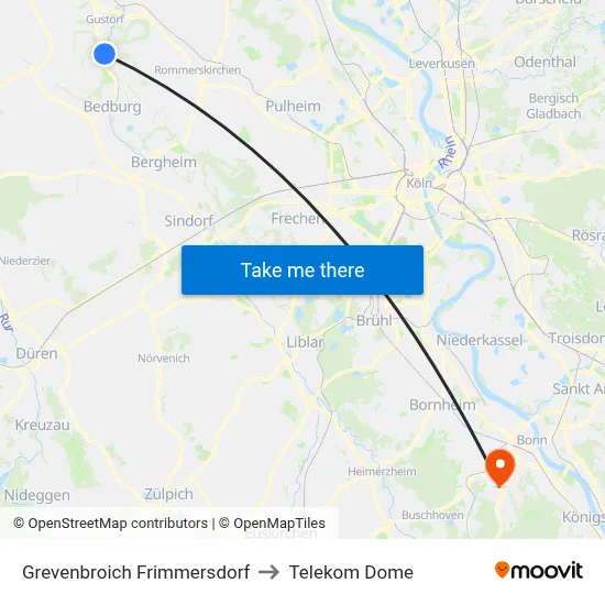 Grevenbroich Frimmersdorf to Telekom Dome map