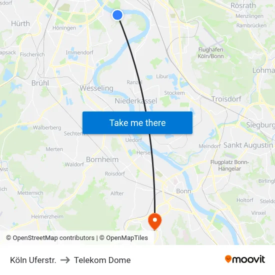 Köln Uferstr. to Telekom Dome map