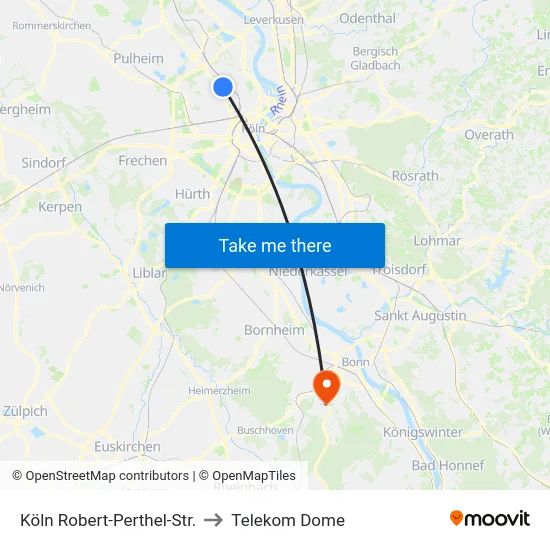 Köln Robert-Perthel-Str. to Telekom Dome map