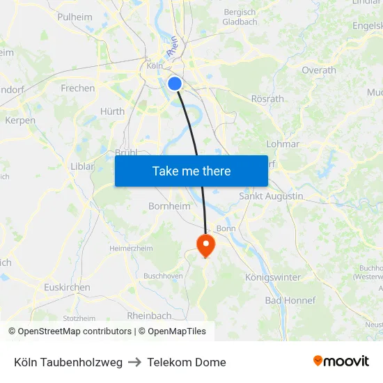 Köln Taubenholzweg to Telekom Dome map