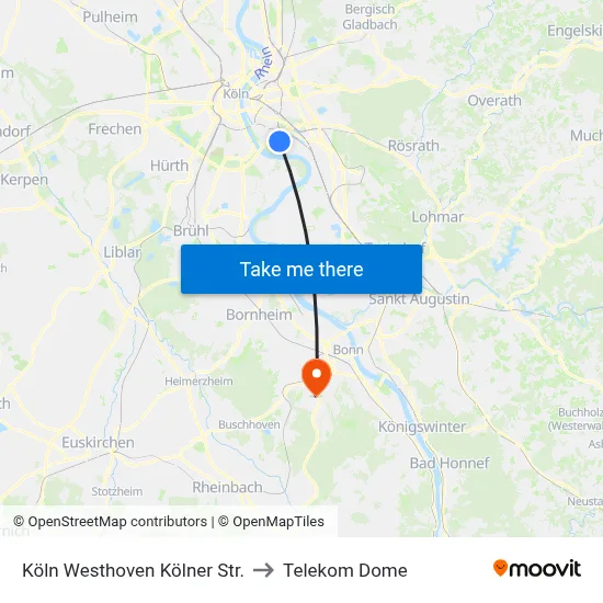 Köln Westhoven Kölner Str. to Telekom Dome map