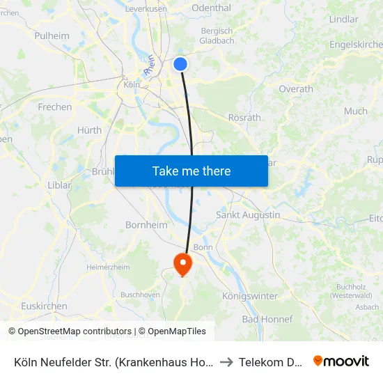 Köln Neufelder Str. (Krankenhaus Holweide) to Telekom Dome map