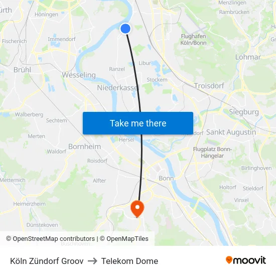 Köln Zündorf Groov to Telekom Dome map