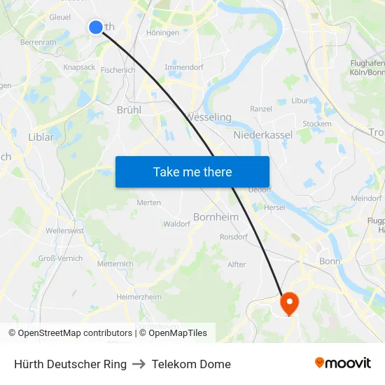 Hürth Deutscher Ring to Telekom Dome map